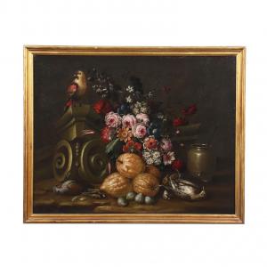 Still life with Flowers, Fruit and Animals