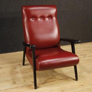 Italian design armchair in red imitation leather