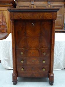 Piccolo secretaire Impero noce a colonna con chiave a quadrifoglio 1820 Francia