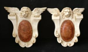 Coppia di Medaglioni Veneziani intarsiati - 27 cm x 27 cm - Marmo di Carrara e Marmo Rosso Verona - xx secolo - Venezia
