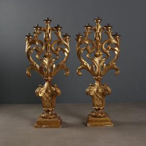 Coppia di Torcieri in Legno dorato Italia XVIII Secolo