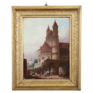 La Cattedrale di Worms dipinto olio su tavola secolo XIX