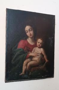 Antico dipinto , olio su tela ,Madonna con bambino - Foto 10