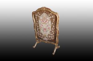 Para-faíscas francês de 1800 em madeira dourada folha de ouro com tecido bordado em petit point