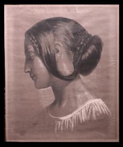 Desenho a carvão: "Retrato de senhora" assinado por Mucchi Guglielmo