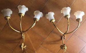 coppia di appliques in bronzo e ottone dorati