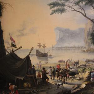 Flämisches Gemälde aus dem 17. Jahrhundert, große Landschaft mit Segelschiffen - Foto 9