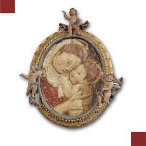 POLYCHROME STUCCO WITH MADONNA AND CHILD LATE 16TH CENTURY