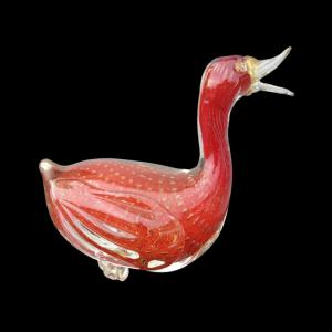 Ente aus schwerem Sommerso-Glas mit Blasen und Blattgold. Seguso-Manufaktur.