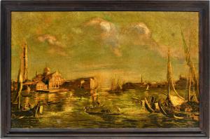 Venezianischer Maler 19.-20. Jh. - Venedig, Ansicht des Markusbeckens mit der Insel San Giorgio.