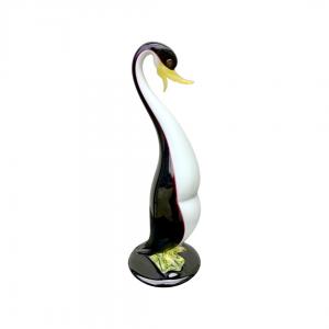 Ente aus Muranoglas, getaucht in Schwarz und Milchglas, hergestellt von Cenedese.