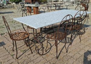 Iron base table and stone top