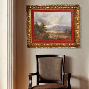 Italian landscape with wayfarers, oil on canvas dated 1845 - Foto 9