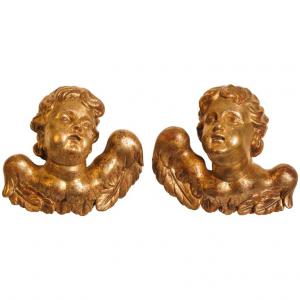 Pair of large 18th-century gilded wood angels - O/7283