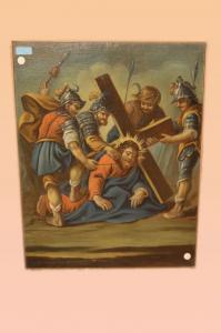 Italienisches Ölgemälde auf Leinwand aus dem 18. Jahrhundert "Jesus wird mit dem Kreuz beladen"