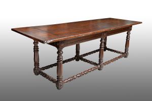 Antique solid walnut refectory table. Tuscany, late 17th century.