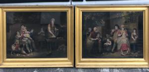 Coppia di incisioni acquatinte con scene famigliari.William Ward da un dipinto di James Ward.Inghilterra.