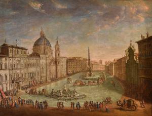 Vista de Roma com a Piazza Navona, Giacomo Van Lint (Roma 1723 - 1790) Atribuído