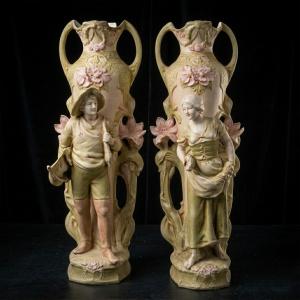 Paar figurativer Vasen im Jugendstil, ca. 1890-1910