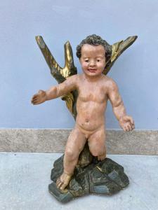 Gesso Putto aus geschnitztem und lackiertem Holz - Restauriert (in Arbeit)_car 2814