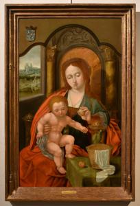 Madonna Enthroned with Child, Master of the Parrot (Antwerp, early 16th century), follower