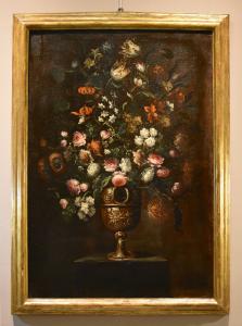 Composizione di fiori entro vaso sbalzato (3 di 3), Andrea Scacciati (Firenze 1642–1710)