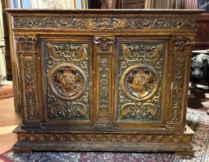 ARM249 - Lacquered, gilded and sculpted sideboard, 19th century, dimensions cm L 170 x H 130 x D 63