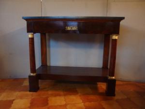 CONSOLE IMPERO IN PIUMA DI MOGANO RESTAURATA EPOCA 800 FRANCIA  cm L 114x53xH92