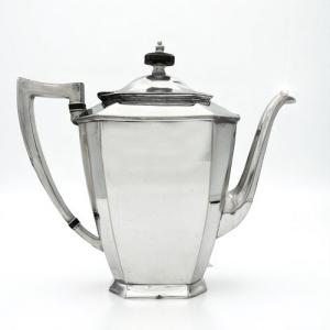 Antiga cafeteira banhada a prata, bule de chá vintage dos anos 900