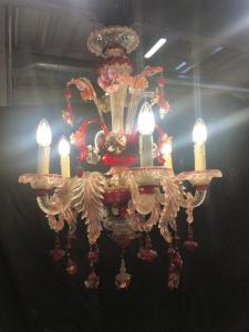Murano-Glasleuchter mit 6 Lichtern, Rubinrot