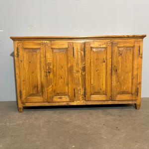 Antica credenza servante toscana a quattro sportelli , restaurata al naturale pino massello ,  meta XIX  