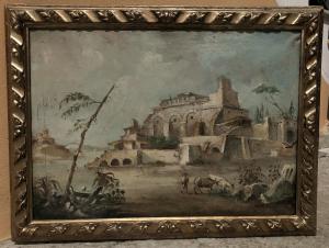paesaggio con figure e armenti, periodo '800