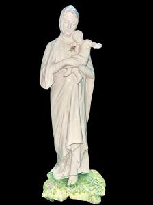 Madonna and Child in white majolica with polychrome details. Minghetti. Bologna.
