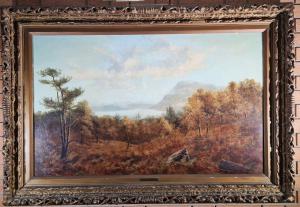 19th century English School. "Wooded landscape with lake".