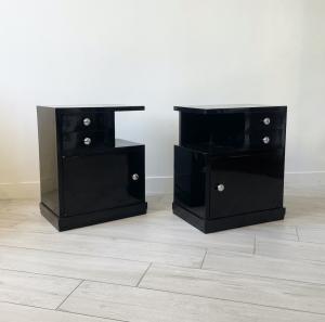 Coppia di comodini Art Déco 1940 laccati neri