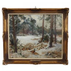 Fasanen im Wald, Ölgemälde auf Leinwand, signiert Wilhelm Buddenberg (1890-1967)