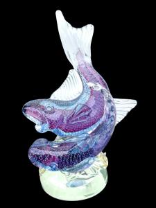 Coppia di pesci in vetro sommerso pesante ametista  bullicante.Flavio Poli per Seguso Vetri d’Arte.Murano.