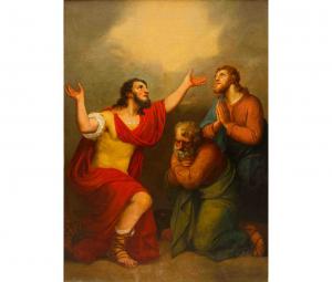 Pittore neoclassico, XIX secolo, Cornelio riceve lo Spirito Santo con Pietro a destra