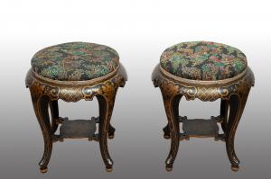 Coppia di sgabelli antichi Napoleone III in legno ebanizzato. Francia XIX secolo.