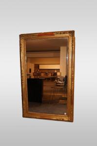 Specchiera rettangolare simmetrica stile Luigi XVI dorata foglia oro del 1800