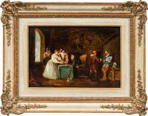Italian painter (19th century) - Interior with figures in 17th-century costume.