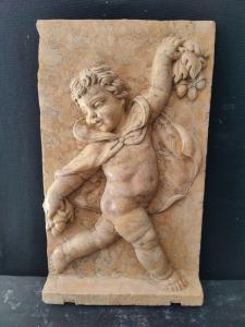 Pannello - Putto, Raffigurazione dell' Inverno - 61 x 37 cm - Marmo Giallo Reale - Venezia