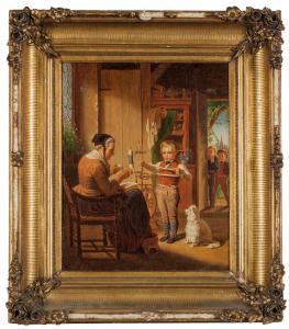 Scuola inglese secolo XIX, Gomitolo di lana, olio firmato in basso a destra