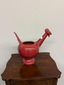 Contemporary glazed red rooster ceramic by Alessia Angelucci, 31x34cm