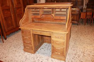 Scrivania a rullo americana di inizio 1900 in legno di rovere