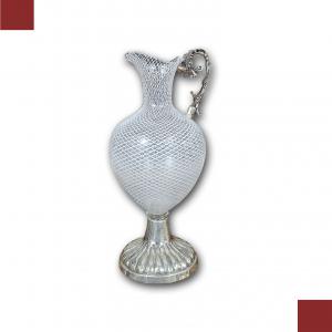BROCCA VENEZIANA IN VETRO E ARGENTO XVIII SECOLO 