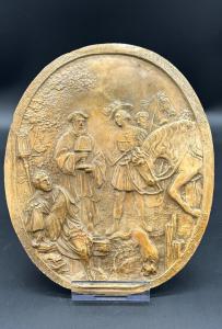 Bassorilievo lastra di calcare pietrificato, calcite- NAPOLEONE III