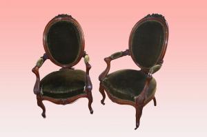 Pair of mid-1800s French Louis Philippe armchairs in rosewood