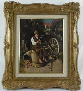 MENINO DESCASCANDO MAÇÃS - KONRAD BECKMANN (1846 - 1902)