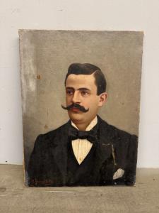 Antico dipinto olio su tela ritratto virile Carlo Passarelli 1898, 61x45cm
